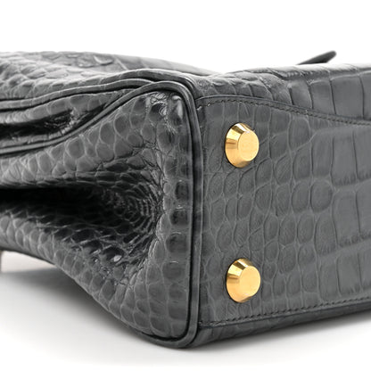 Balenciaga Shiny Calfskin Crocodile Embossed Small Rodeo Top Handle Handbag Grey 11 of 12