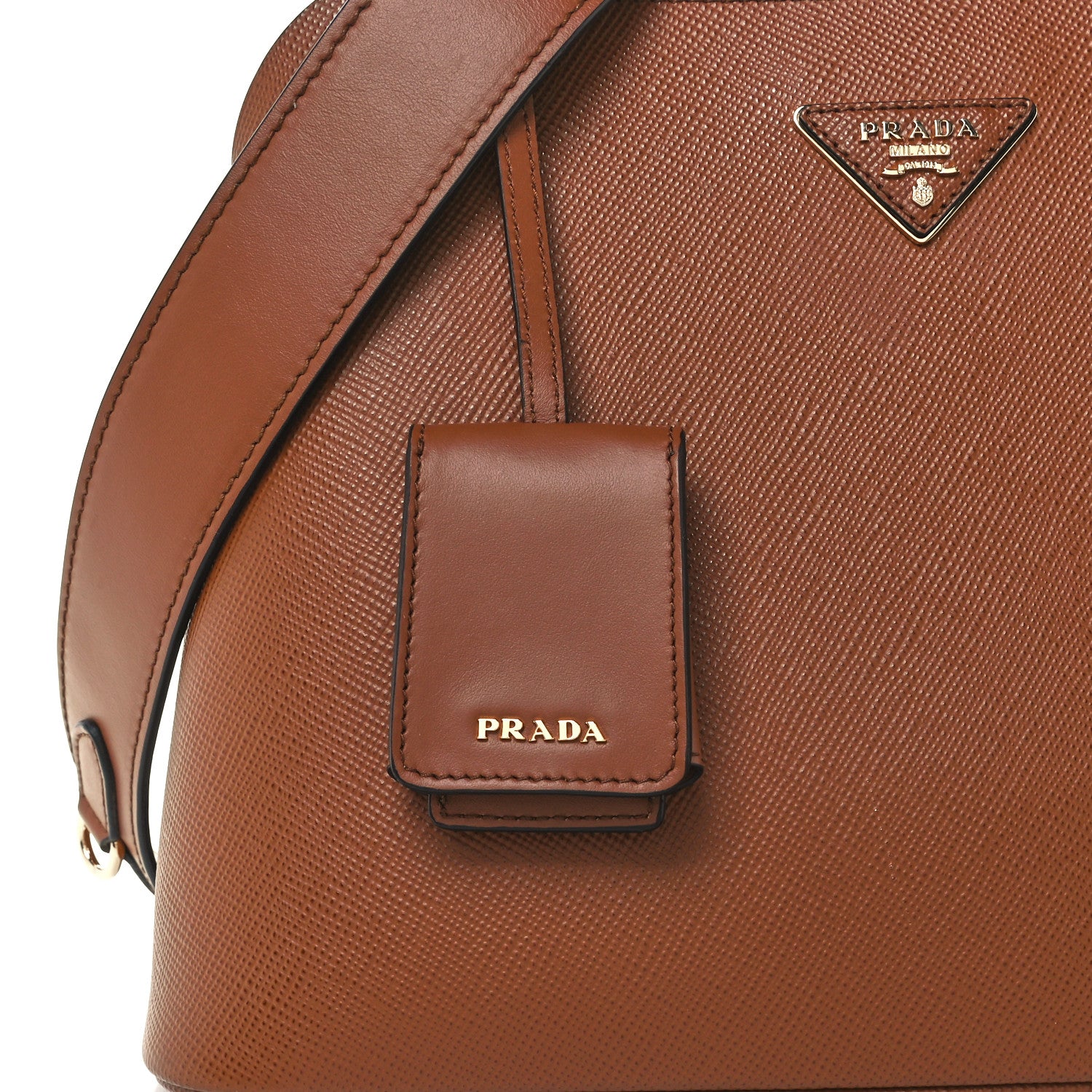 Prada Saffiano Cuir Calfskin Matinee Tote Cognac Black 7 of 11