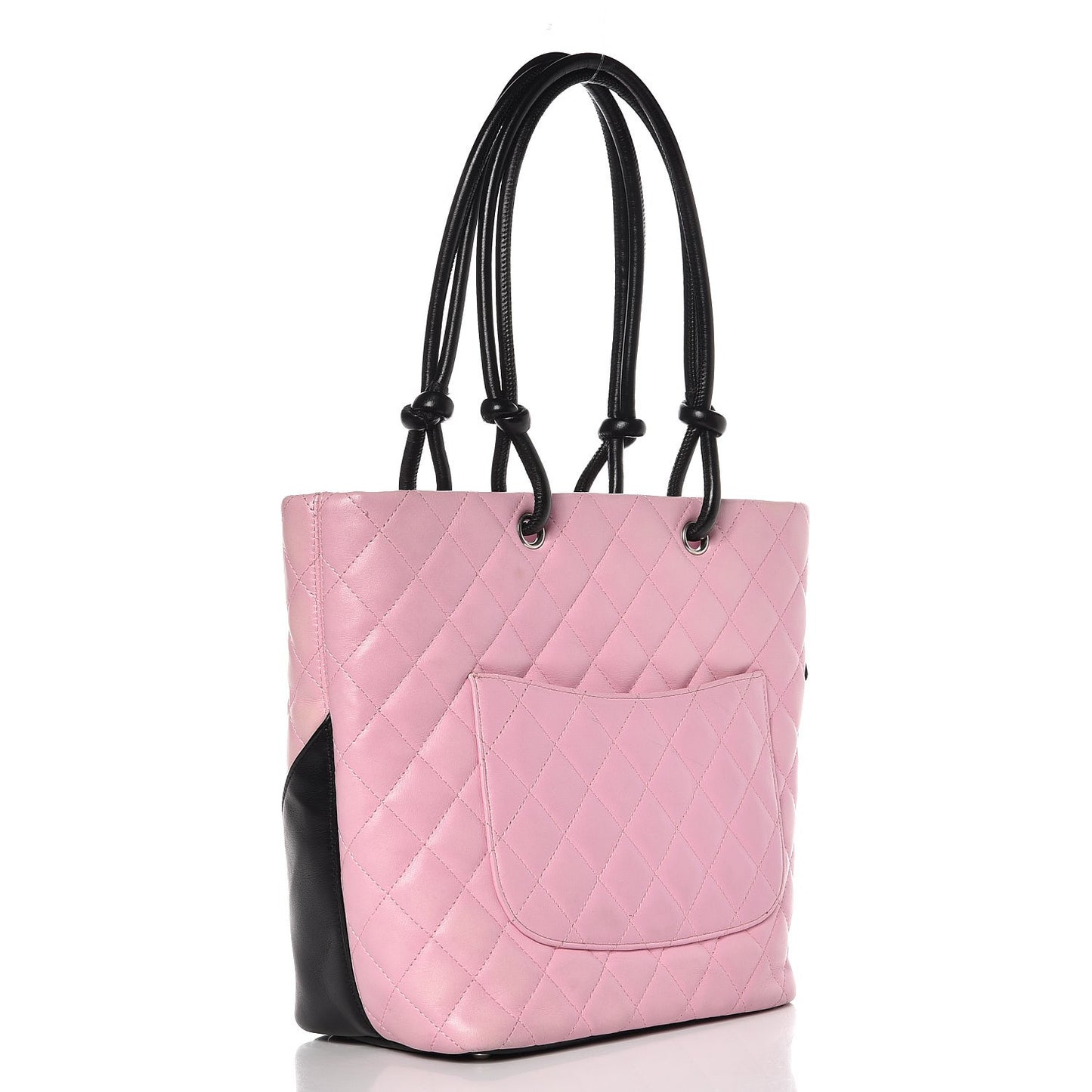 Calfskin Quilted Medium Cambon Tote Pink Black