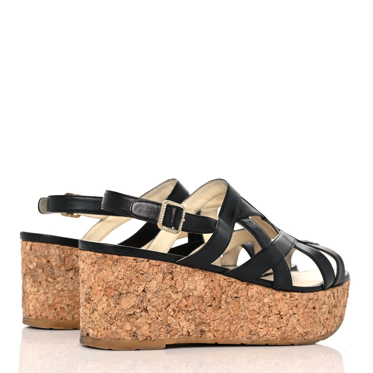 Lambskin Cork Pearl CC Platform Sandals 39.5 Black