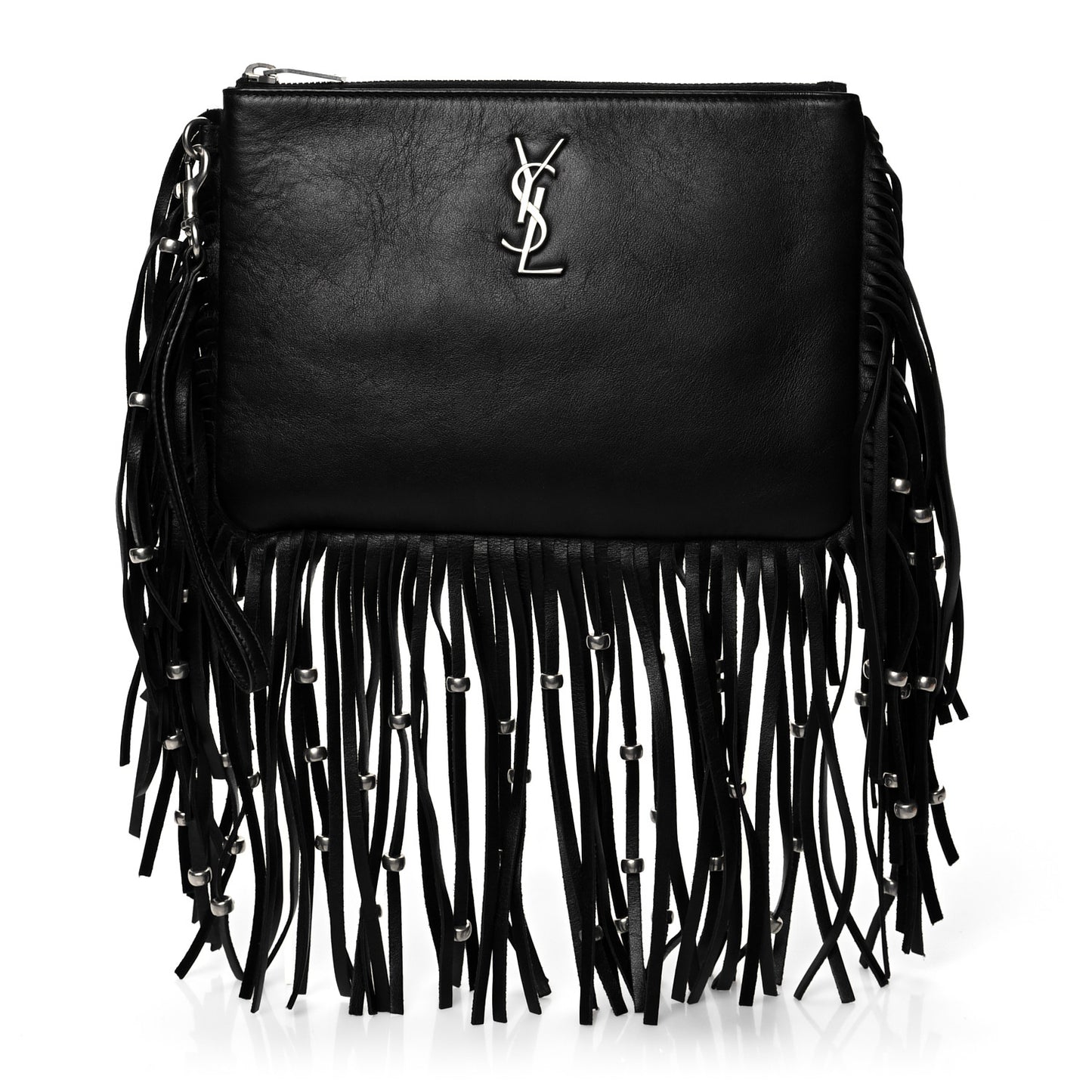 Calfskin Monogram Fringe Pouch Black
