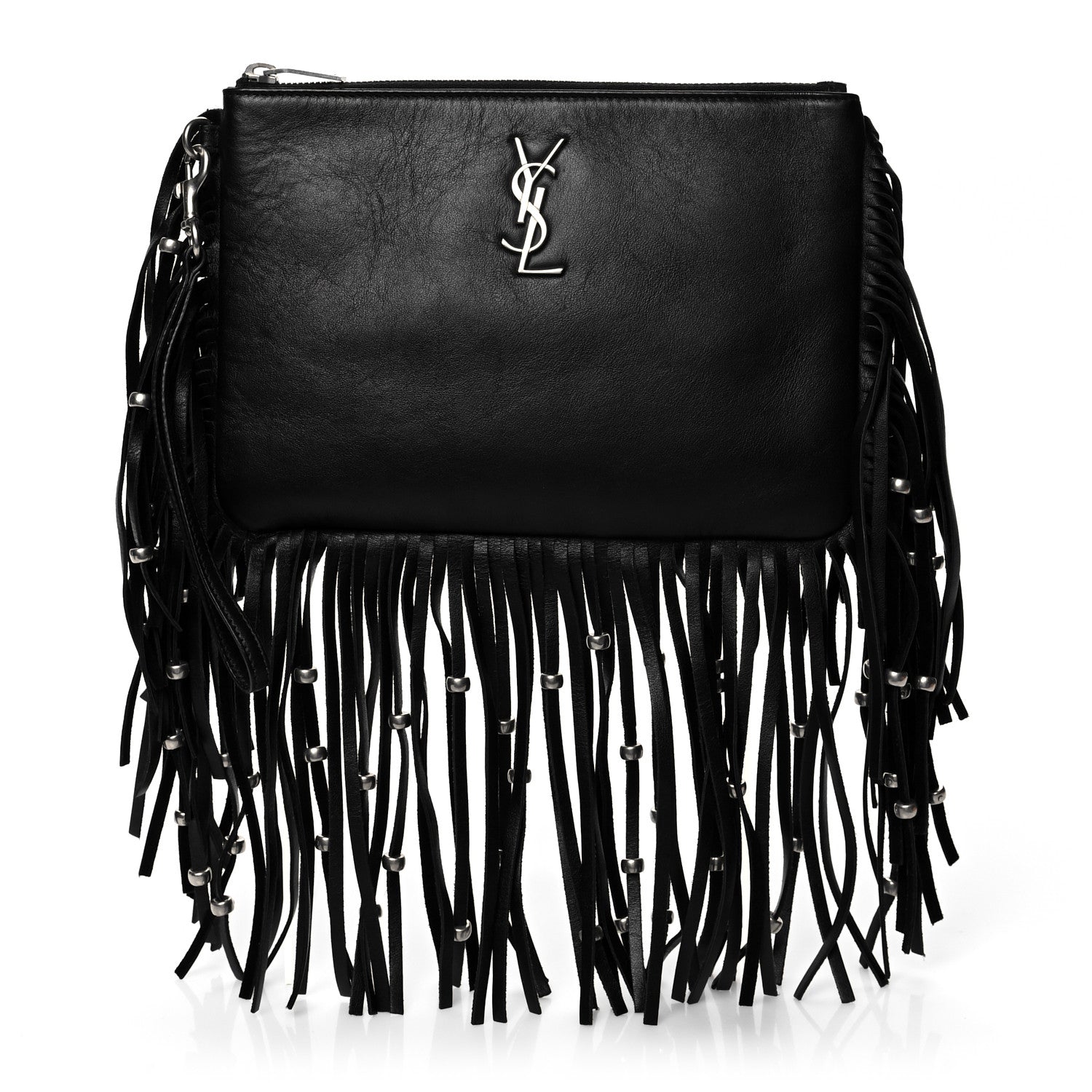 Saint Laurent Calfskin Monogram Fringe Pouch Black 1 of 10