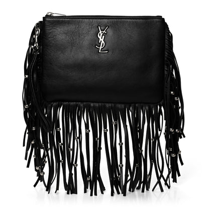 Saint Laurent Calfskin Monogram Fringe Pouch Black 1 of 10