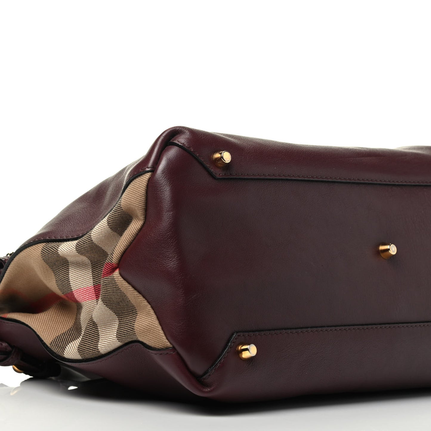 Smooth Calfskin House Check Medium Banner Tote Deep Claret