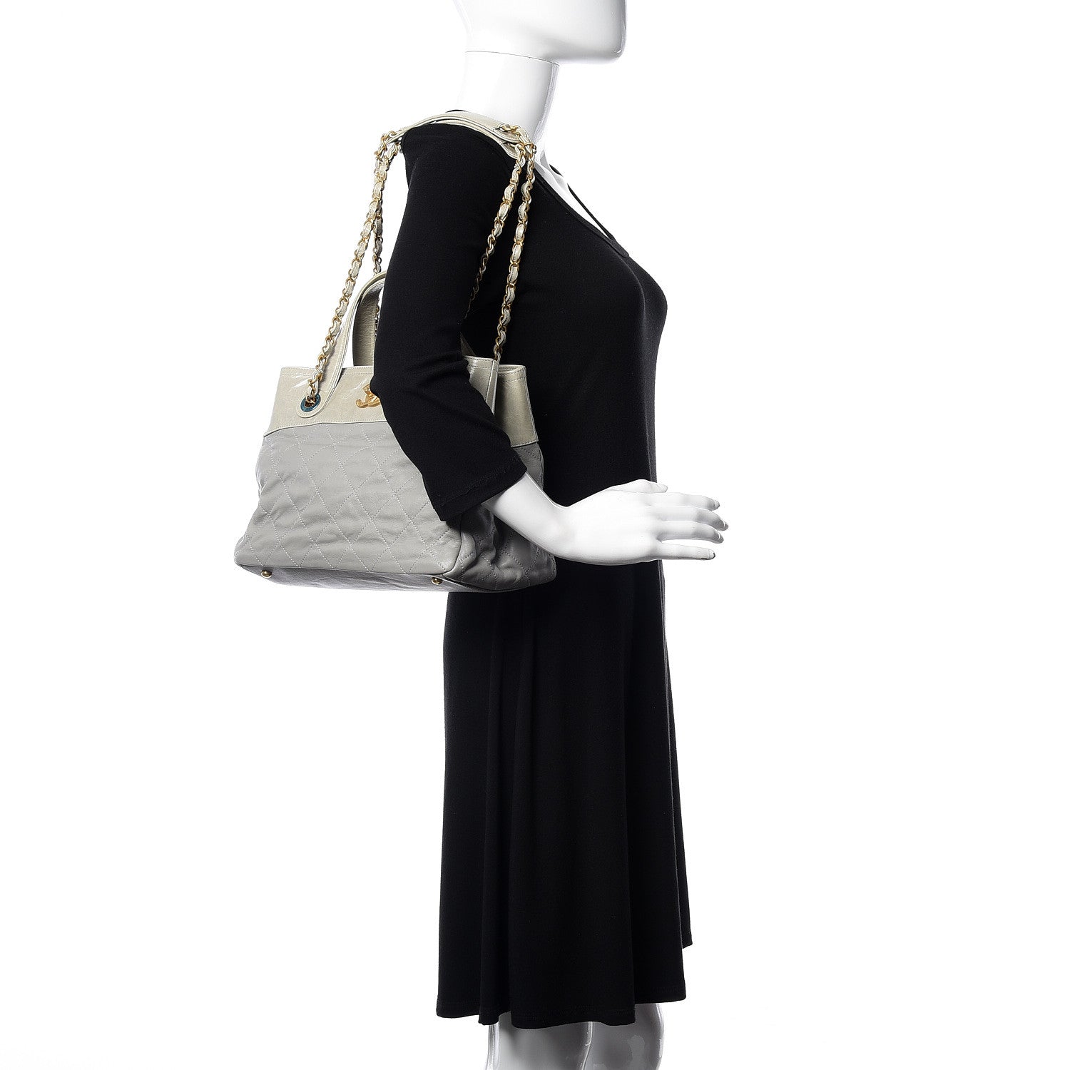 Chanel Calfskin Quilted Tote Light Grey 2 of 14