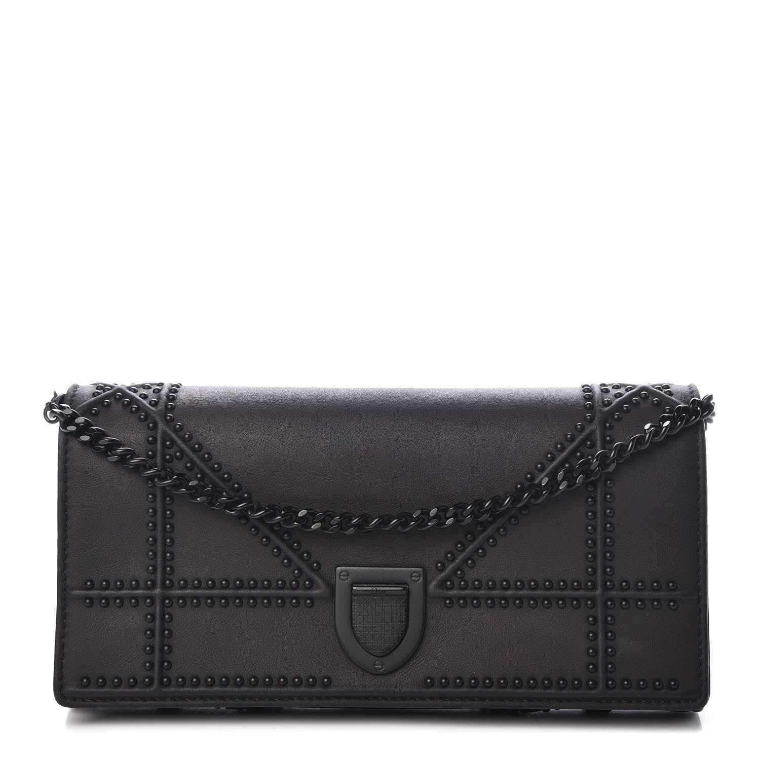 Christian Dior Ultra Matte Calfskin Studded Diorama Croisiere Chain Wallet Black 1 of 8