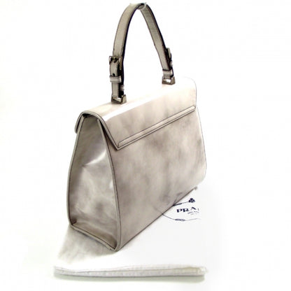 Prada Leather Jacquard Logo Framed Handbag Grey 3 of 10