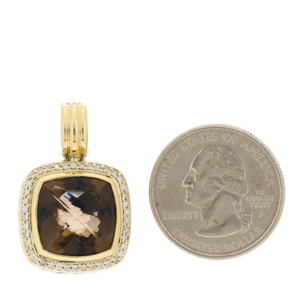 David Yurman Sterling Silver 18K Yellow Gold Diamond Smoky Quartz 14mm Albion Enhancer Pendant 2 of 4