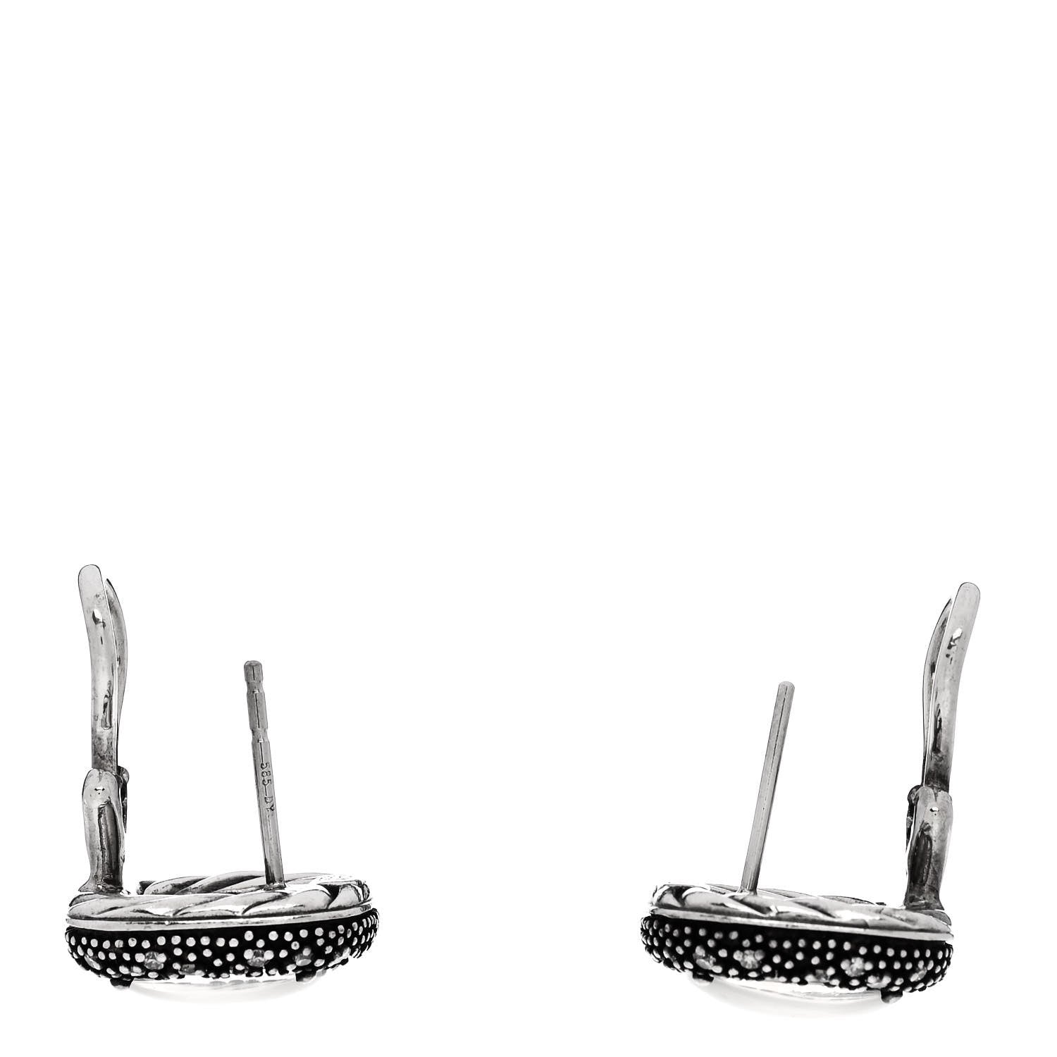 David Yurman Sterling Silver Diamond Moon Quartz Midnight Melange Earrings 3 of 5