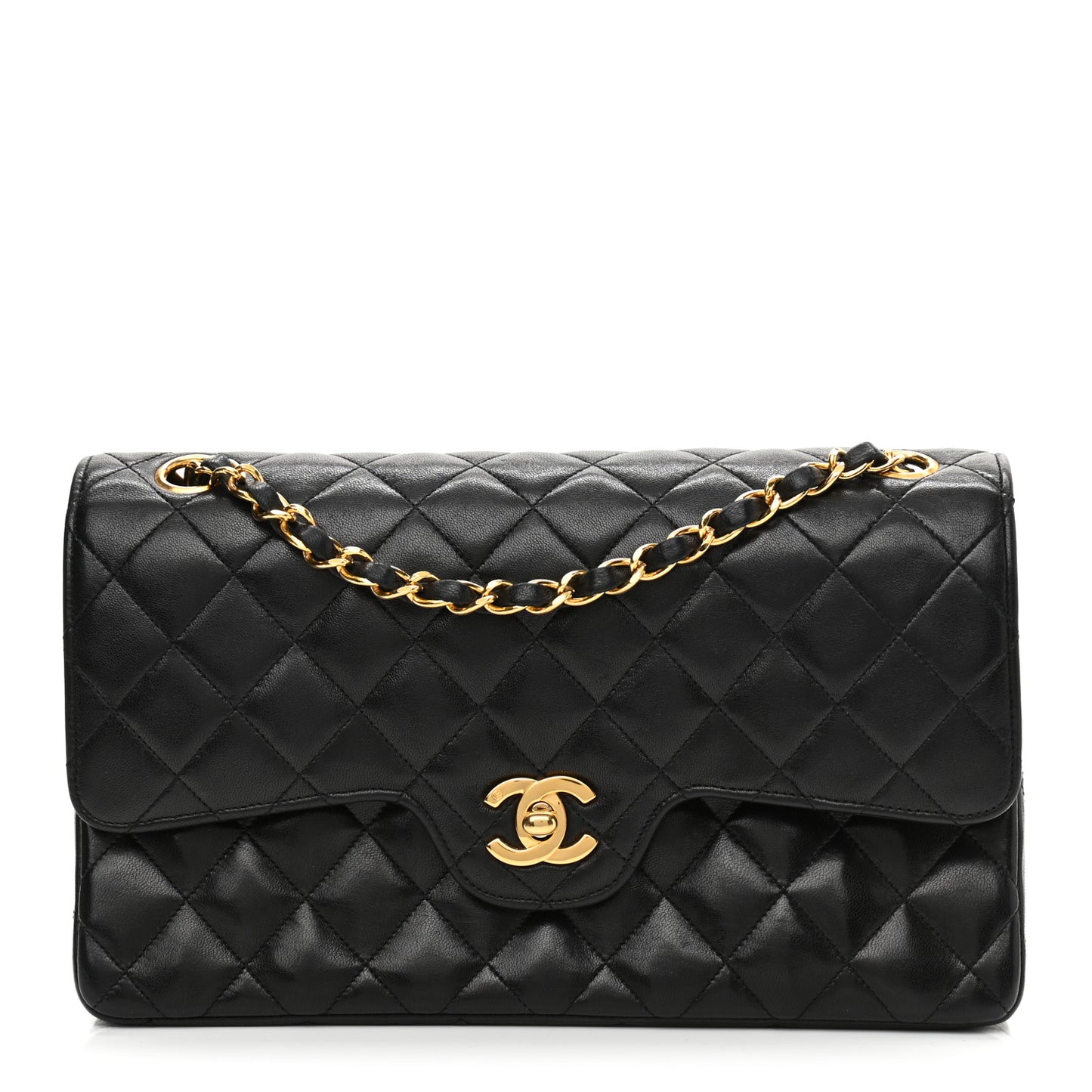 Lambskin Quilted Medium Double Flap Black