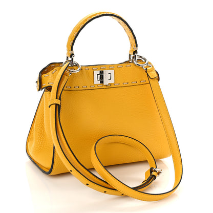 Fendi Vitello Granato Camoscio Selleria Macro Stitchings Mini Peekaboo Iconic Satchel Mimosa 3 of 9