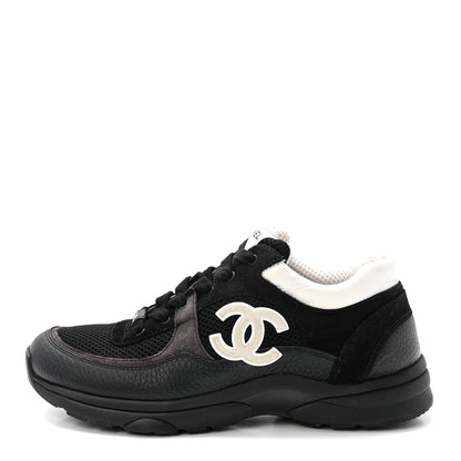 Chanel Mesh Suede Grained Calfskin Womens CC Sneakers 40 Black White 1 of 9