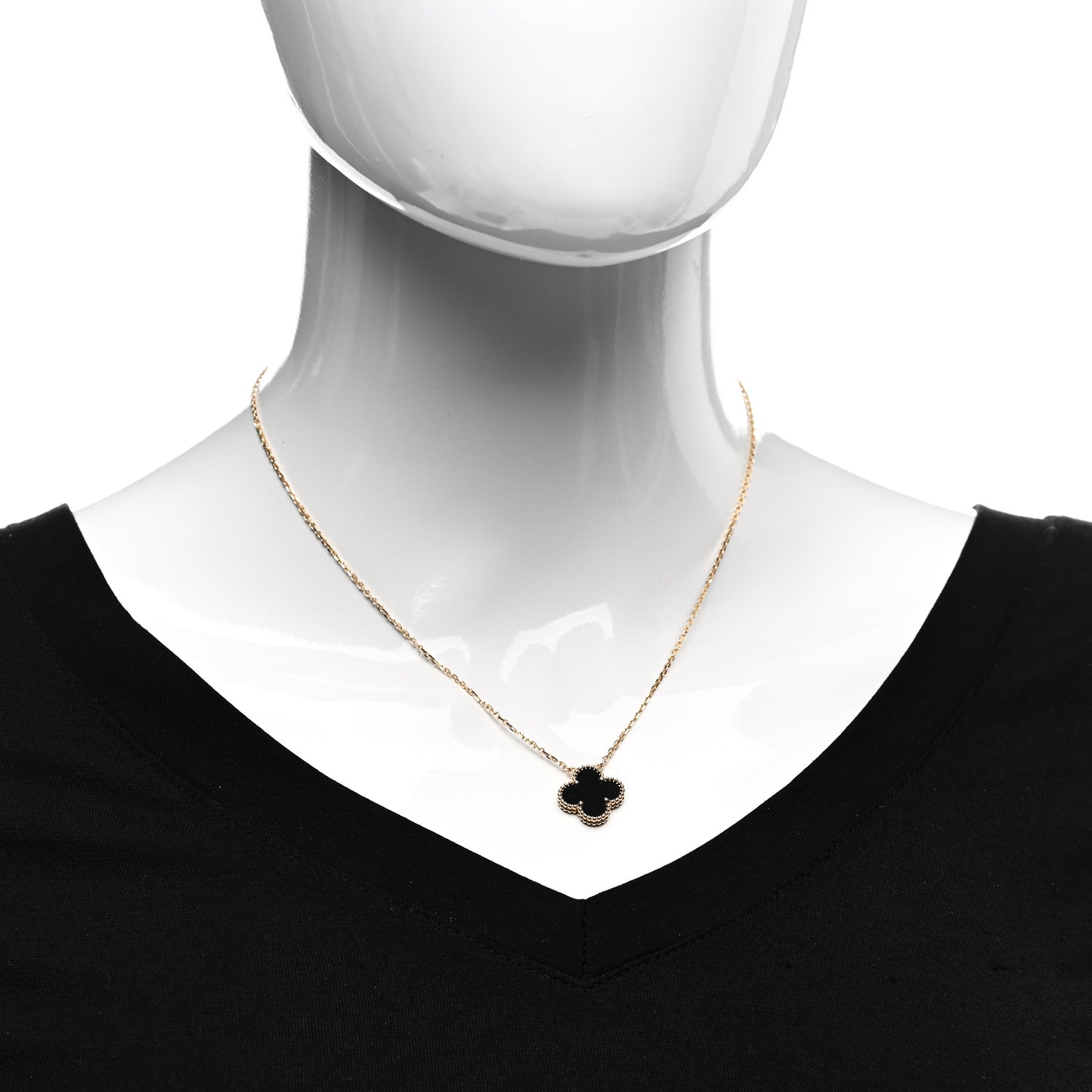 18K Yellow Gold Black Onyx Vintage Alhambra Pendant Necklace