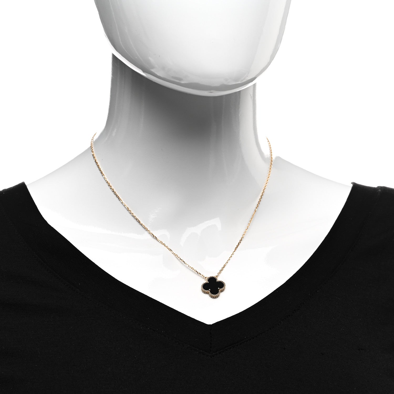 Van Cleef & Arpels 18K Yellow Gold Black Onyx Vintage Alhambra Pendant Necklace 2 of 6