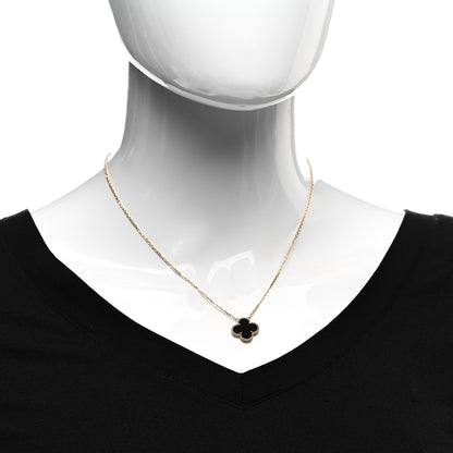 Van Cleef & Arpels 18K Yellow Gold Black Onyx Vintage Alhambra Pendant Necklace 2 of 6