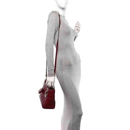 Christian Dior Lambskin Cannage Bow Medium Lady Dior Burgundy 2 of 11