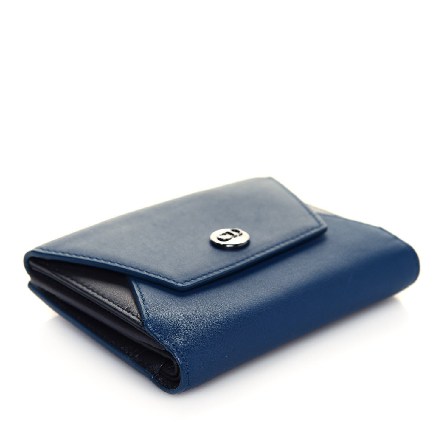 Christian Dior Calfskin Bi-Color Envelope Wallet Blue Black 4 of 12