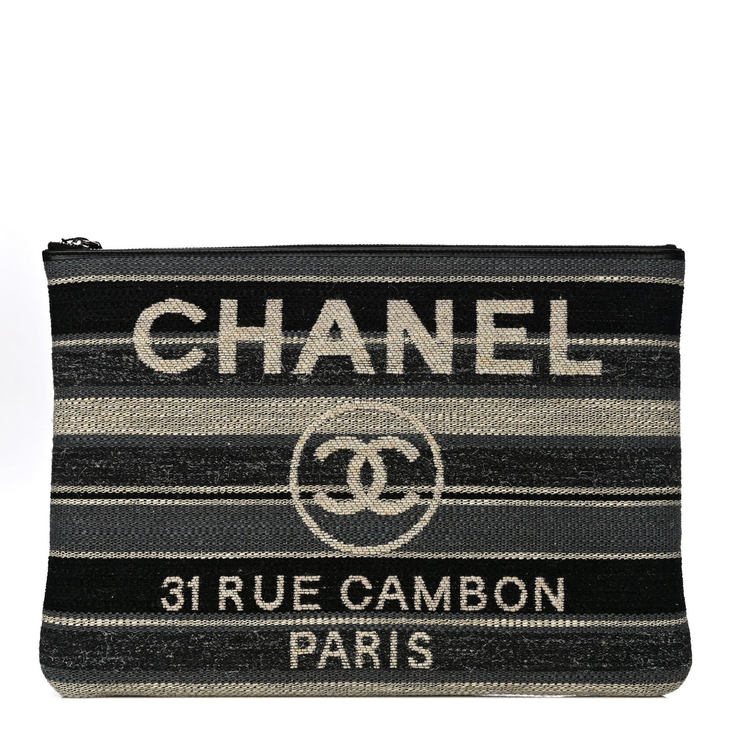 Striped Canvas Medium Deauville Cosmetic Pouch Grey Black
