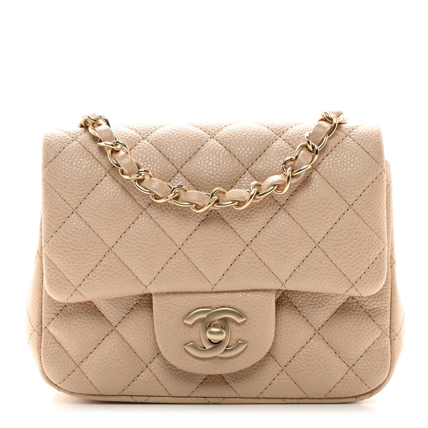 Caviar Quilted Mini Square Flap Beige