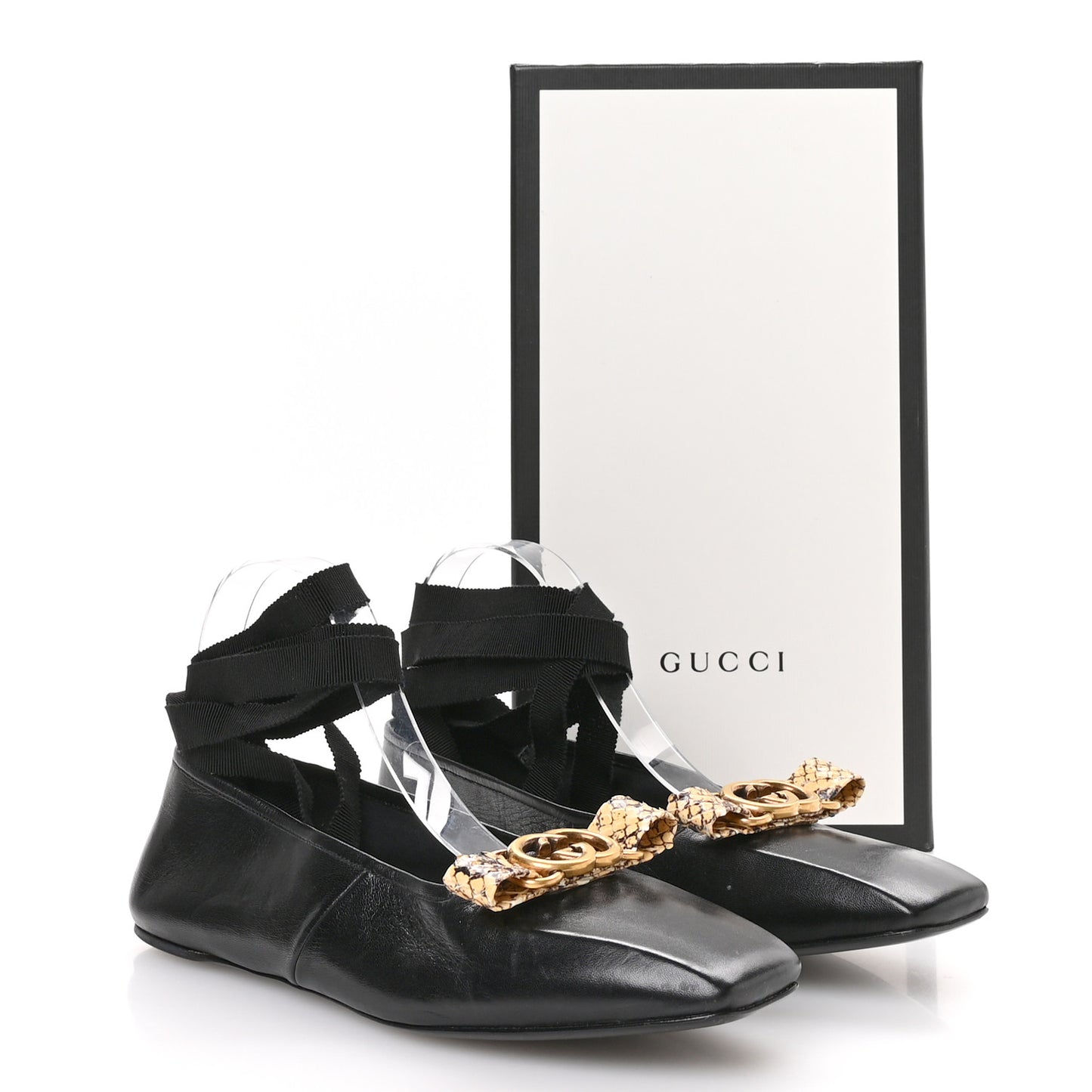 Malaga Kid Snakeskin Interlocking G Ballet Flats 39 Black