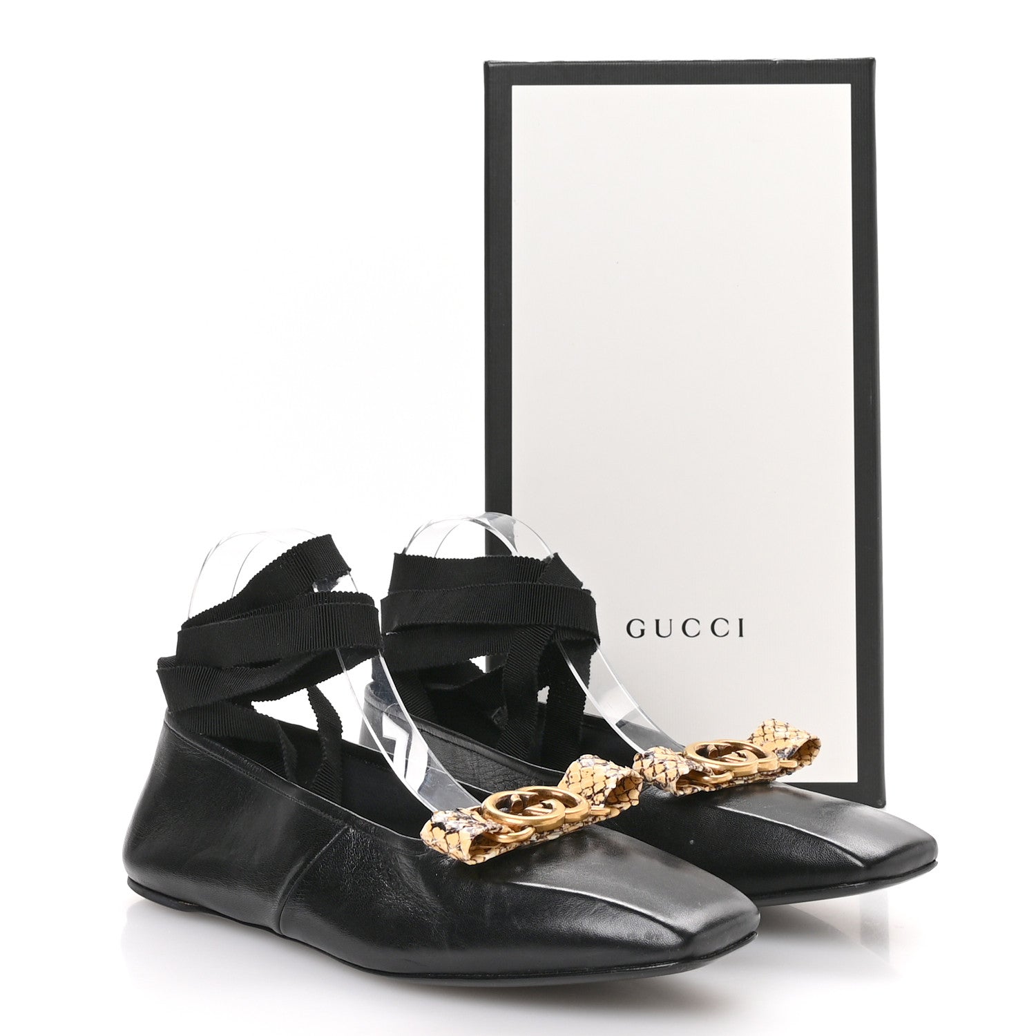 Gucci Malaga Kid Snakeskin Interlocking G Ballet Flats 39 Black 8 of 8