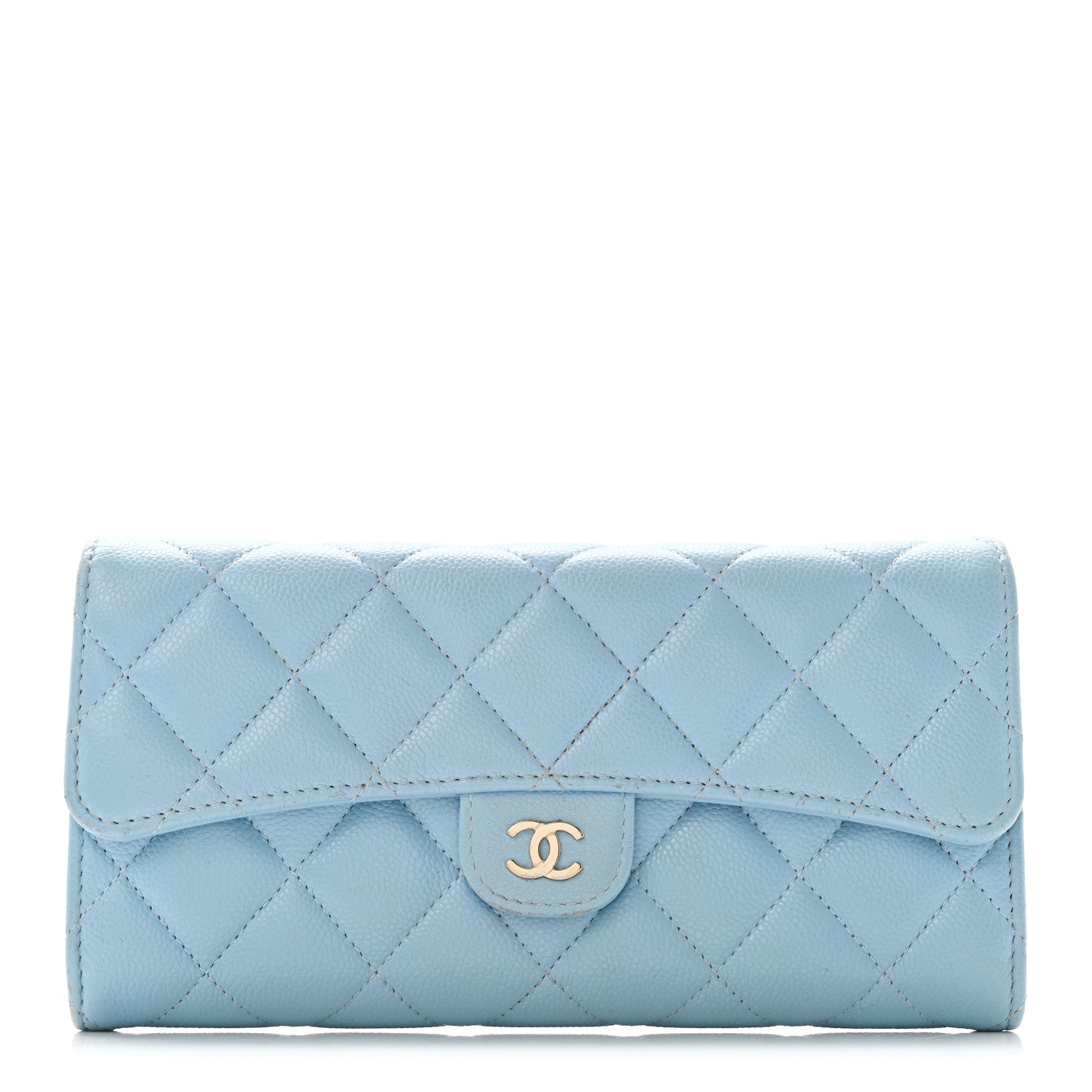 Chanel Caviar Quilted Large Gusset Flap Wallet Light Blue 1 of 10
