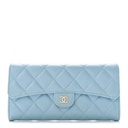 Chanel Caviar Quilted Large Gusset Flap Wallet Light Blue 1 of 10