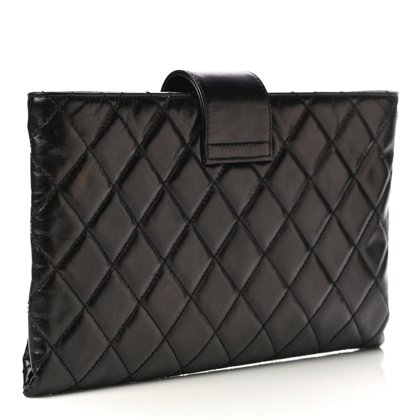 Aged Calfskin Quilted Zip Clutch Black