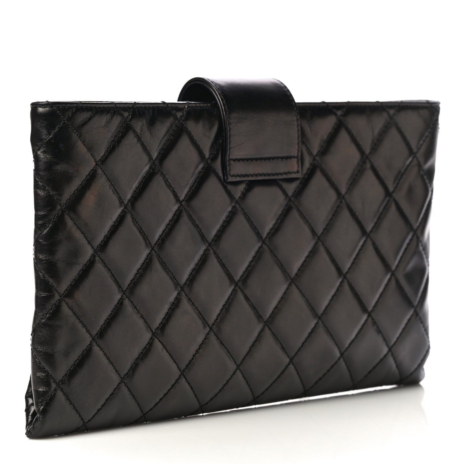 Chanel Aged Calfskin Quilted Zip Clutch Black 3 of 22