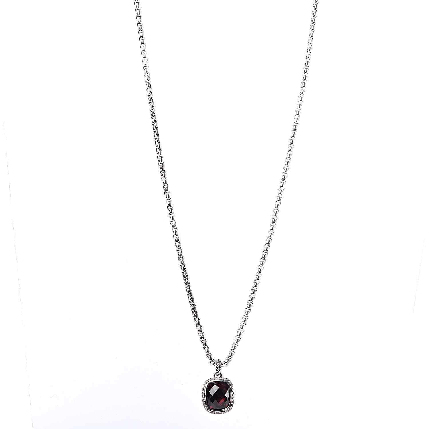 David Yurman Sterling Silver Garnet Diamond 12mm Noblesse Pendant Necklace 1 of 5