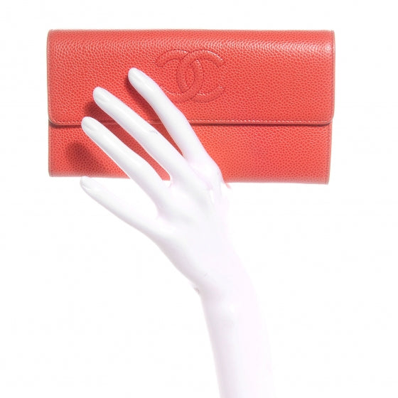 Caviar CC Long Flap Wallet Coral