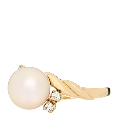 Mikimoto 18K Yellow Gold Diamond Pearl 7.5mm Twist Ring 47 4 3 of 5