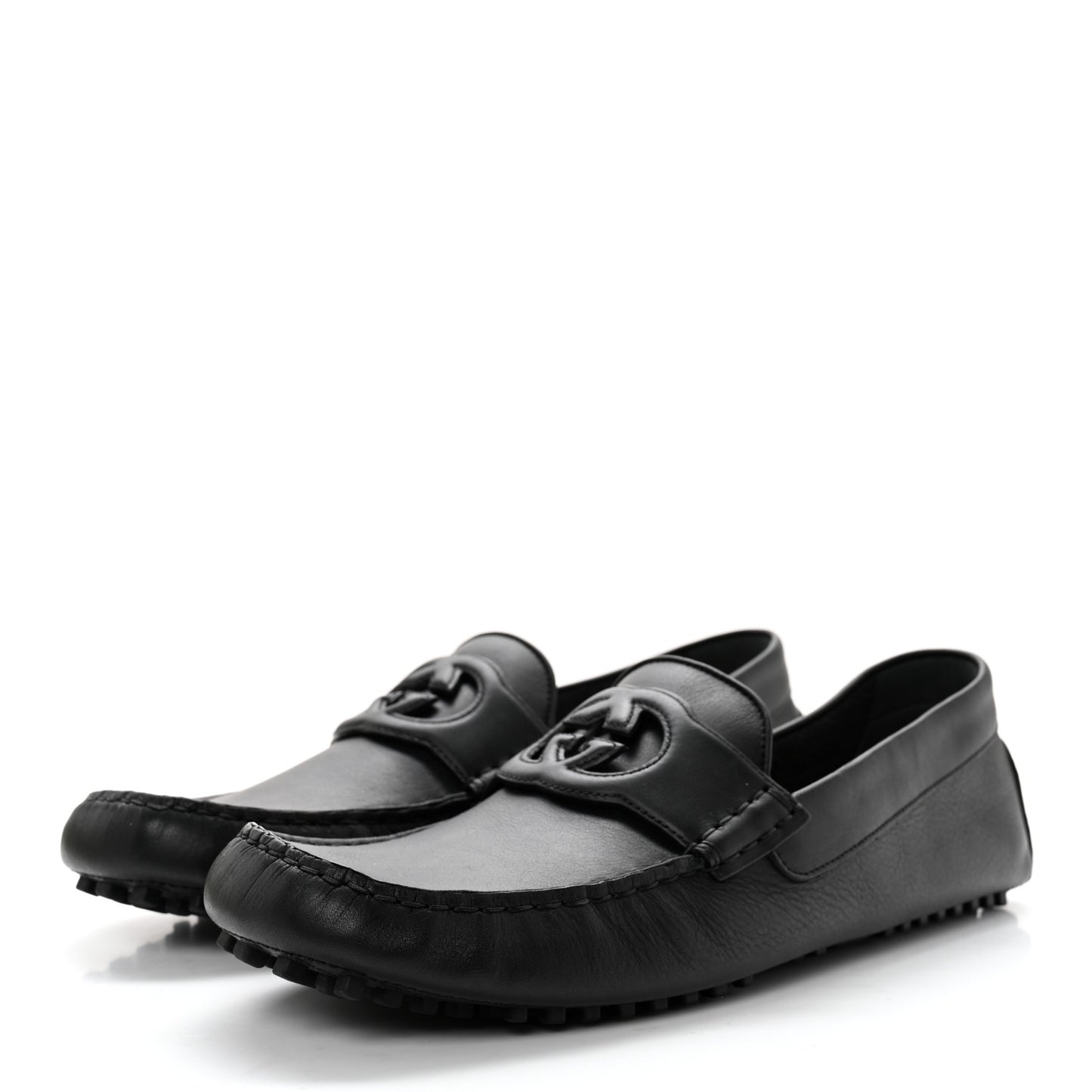 Soft Clove Calfskin Mens Interlocking G Driver Loafers 11 Black