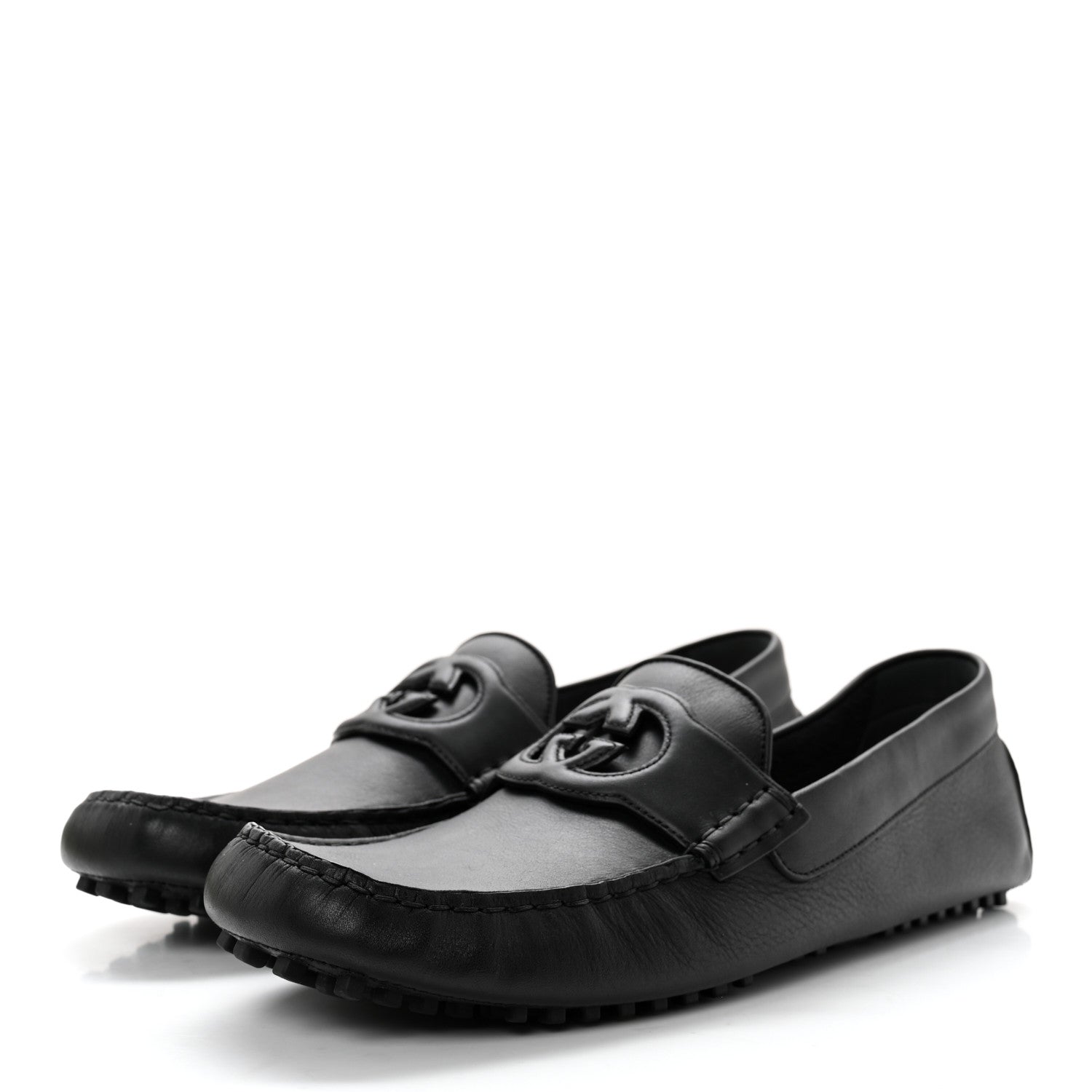 Gucci Soft Clove Calfskin Mens Interlocking G Driver Loafers 11 Black 3 of 10