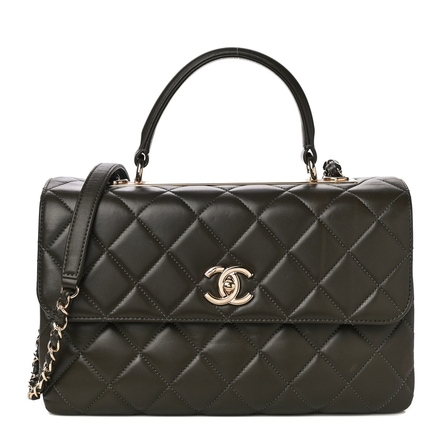 Lambskin Quilted Medium Trendy CC Flap Dual Handle Bag Dark Khaki