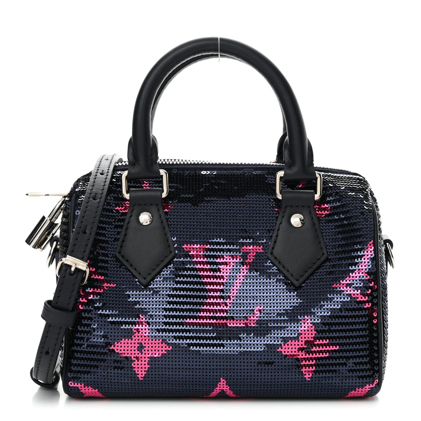 Giant Monogram Sequins Speedy Bandouliere 18 Navy Fuchsia