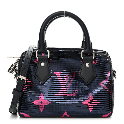 Louis Vuitton Giant Monogram Sequins Speedy Bandouliere 18 Navy Fuchsia 1 of 9