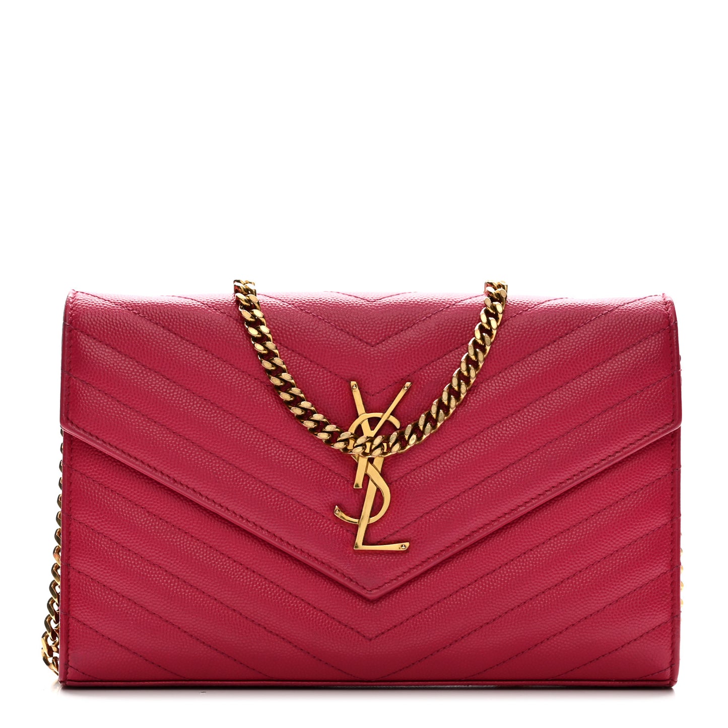 Grain De Poudre Matelasse Chevron Monogram Chain Wallet Lipstick Fuchsia