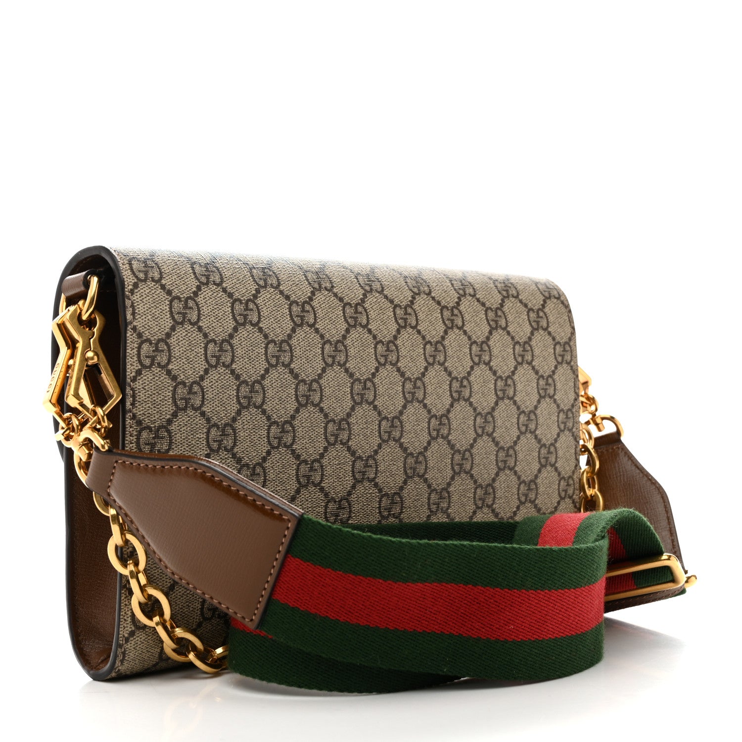 Gucci GG Supreme Monogram Azalea Calfskin Web Small Horsebit 1955 Crossbody Bag Beige Ebony Brown Sugar 3 of 10