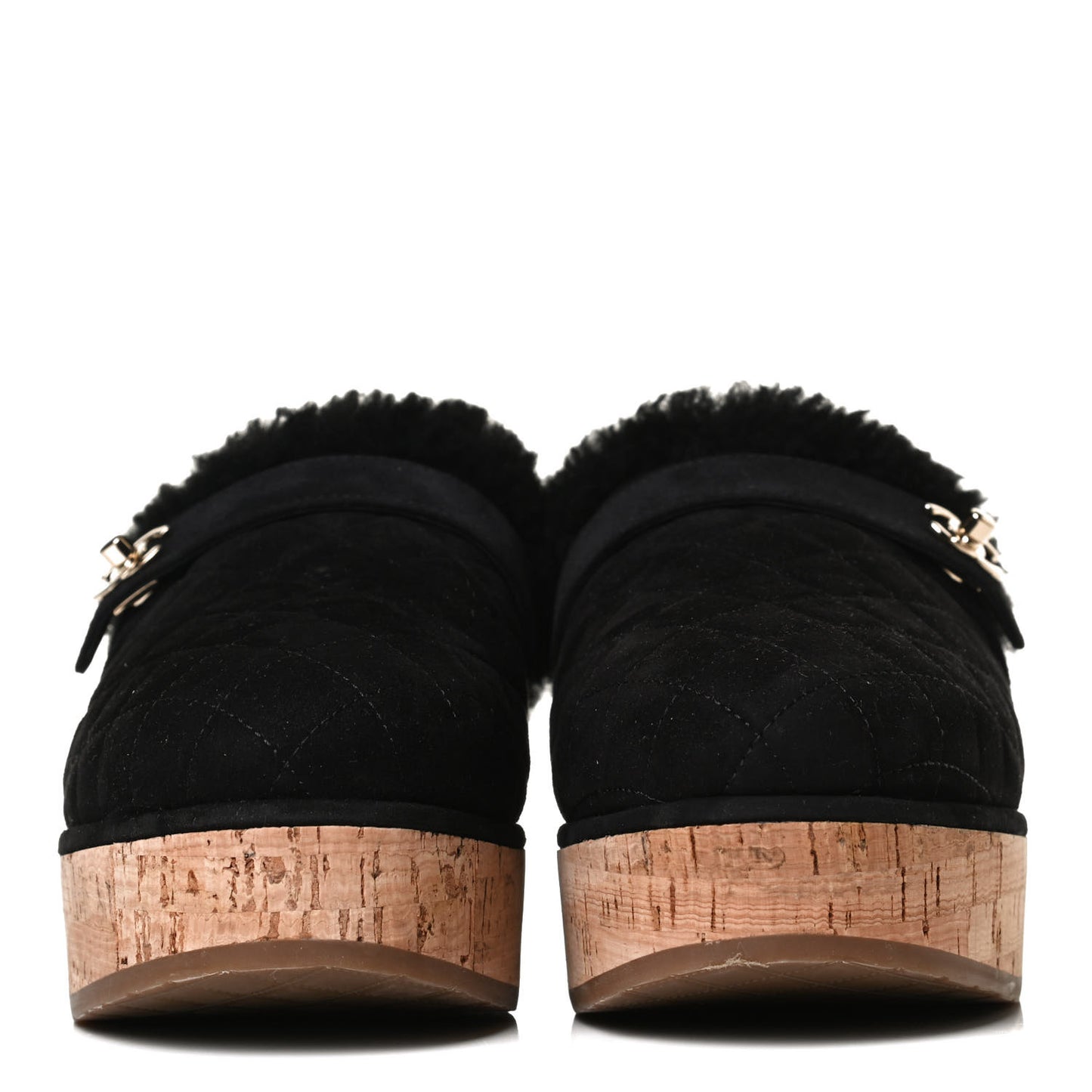 Suede Calfskin Shearling Turn Lock Clogs 38 Black