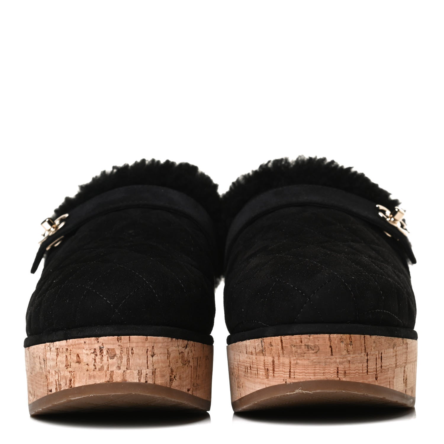 Chanel Suede Calfskin Shearling Turn Lock Clogs 38 Black 2 of 12