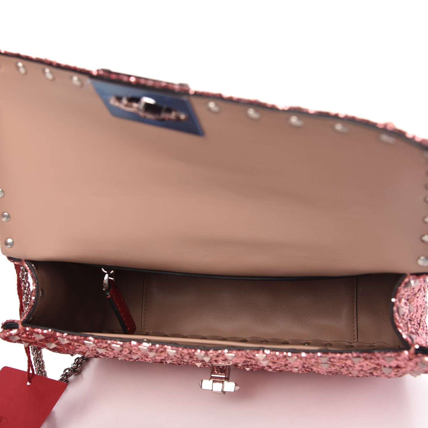 Glitter Medium Rockstud Spike Shoulder Bag Antique Pink