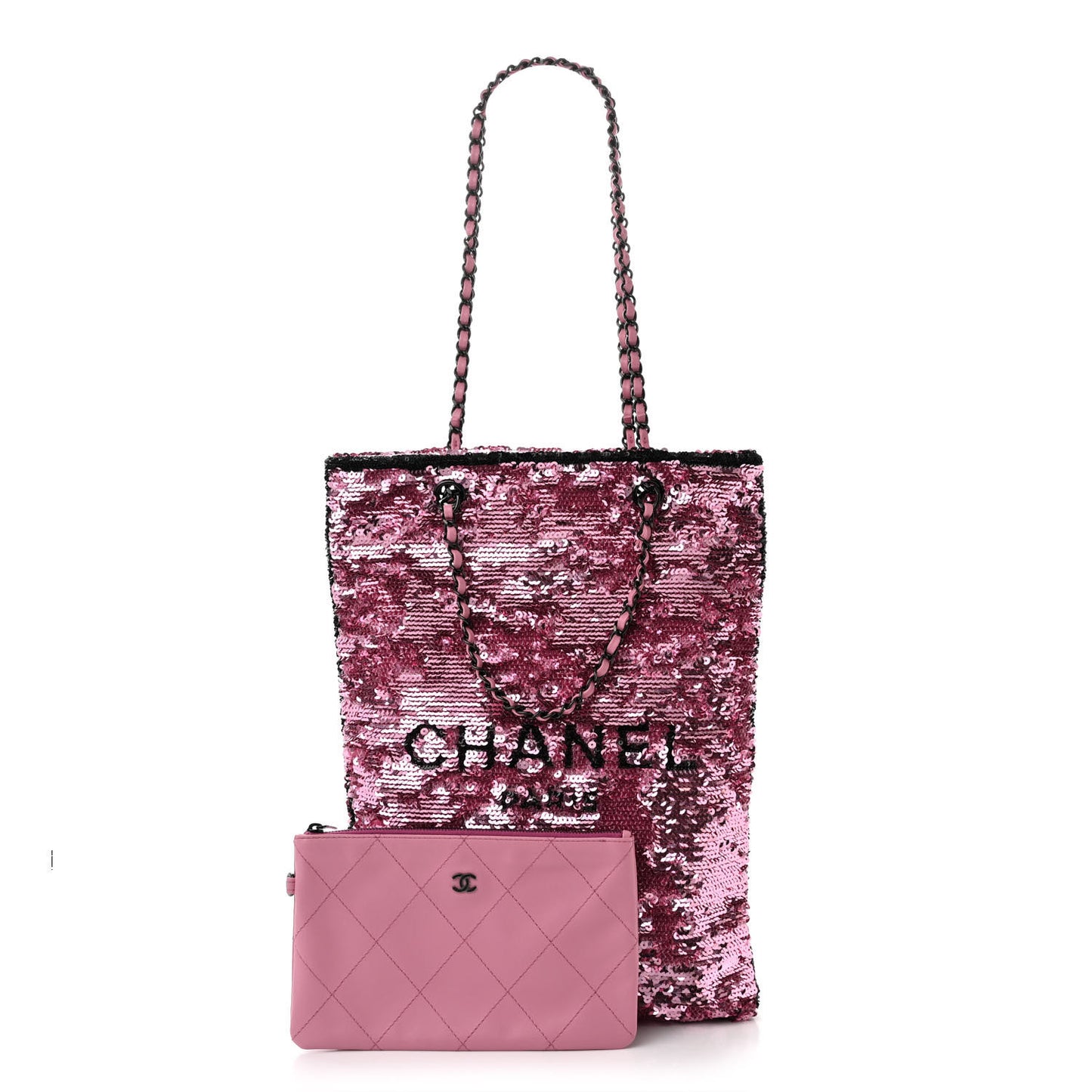 Sequin Logo Shopping Tote Black Pink