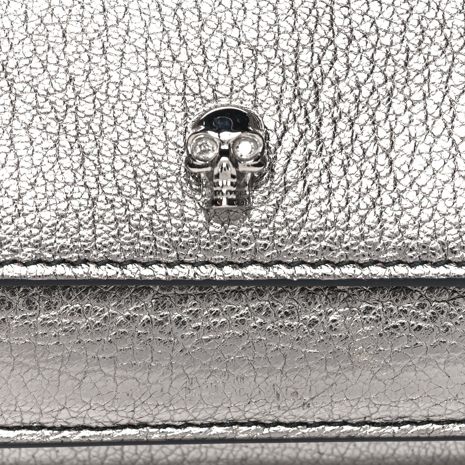 Alexander McQueen Metallic Calfskin Skull Short Flap Wallet Silver 8 of 9