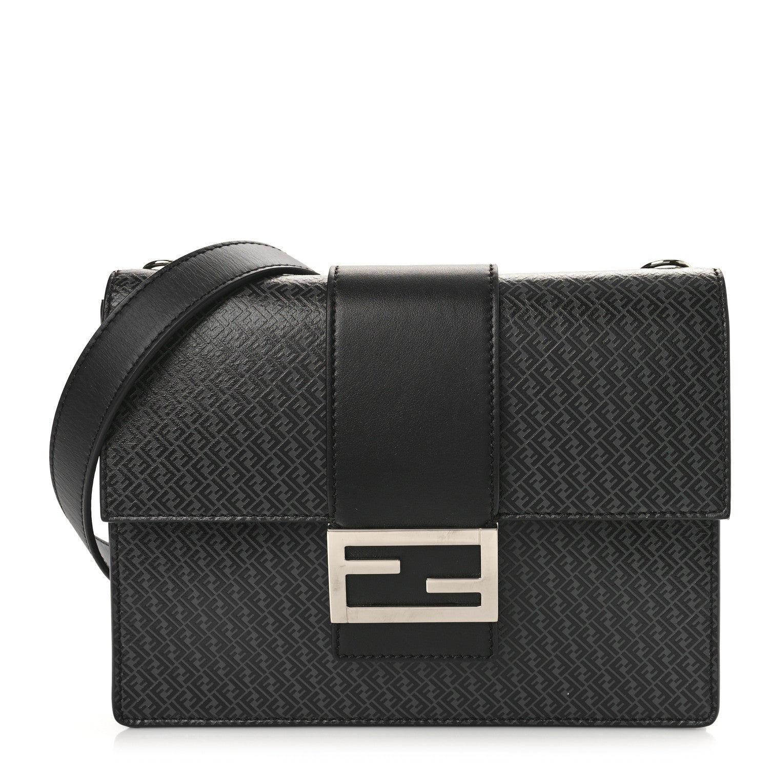 Fendi Vitello Grace Light Micro FF Embossed Medium Flat Baguette Asfalto Black 1 of 8