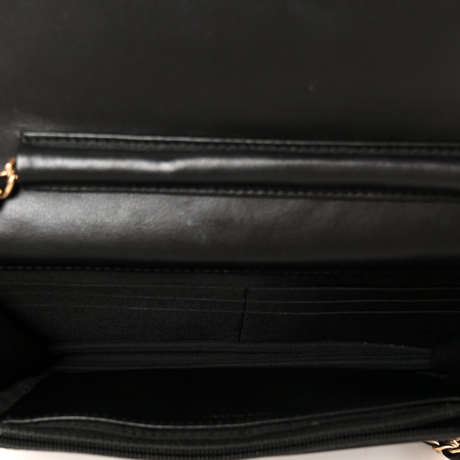 Chanel Lambskin Camellia Embossed Wallet On Chain WOC Black Gold 5 of 11
