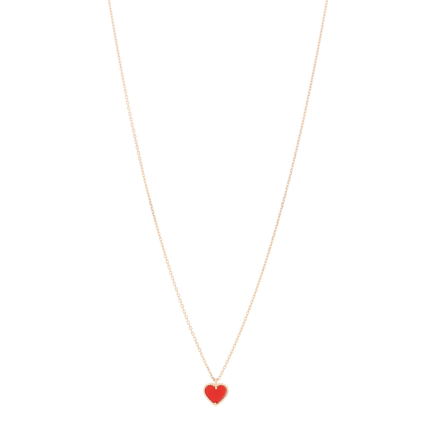 Van Cleef & Arpels 18K Rose Gold Carnelian Sweet Alhambra Heart Pendant Necklace 1 of 5