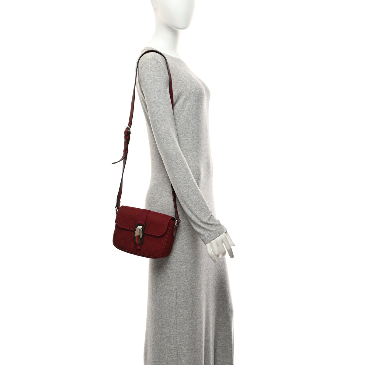Gucci Monogram Textured Dollar Calfskin Web Mini Messenger Bag Rosso Ancora 2 of 10