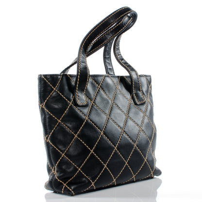 Chanel Leather Contrast Stitch Surpique Tote Black 3 of 7