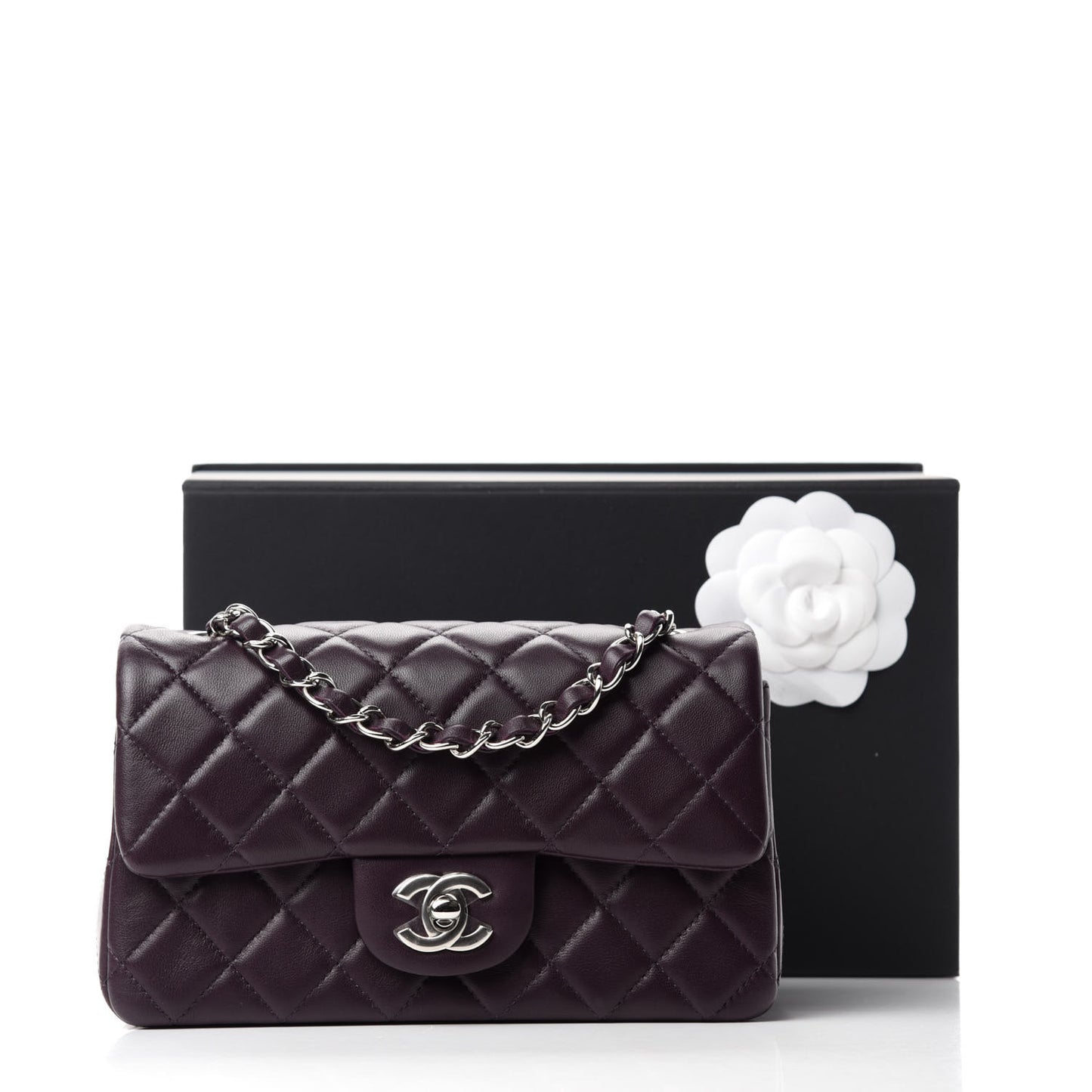 Lambskin Quilted Mini Rectangular Flap Dark Purple